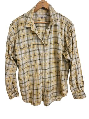 LOFT Yellow Plaid Button Down Light Cotton Top Sz M